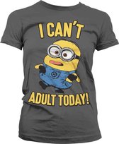 Minions Dames Tshirt -L- I Can't Adult Today Grijs