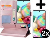 Hoesje Geschikt voor Samsung A71 Hoesje Book Case Hoes Portemonnee Cover Walletcase Met 2x Screenprotector - Hoes Geschikt voor Samsung Galaxy A71 Hoes Bookcase Hoesje - Rosé goud