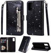 Samsung Galaxy S20 Ultra Glitter Bookcase hoesje Portemonnee met rits  - Zwart