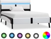 vidaXL Bedframe met LED kunstleer wit en zwart 90x200 cm