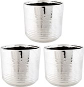 3x Zilveren ronde plantenpotten/bloempotten Cerchio 16,5 cm keramiek - Plantenpot/bloempot metallic zilver - Woonaccessoires