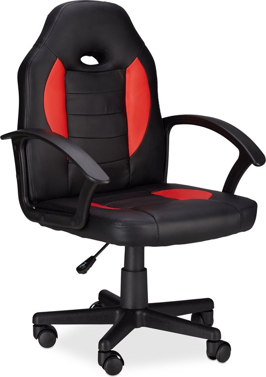 relaxdays gaming chair XR7 - chaise de bureau PC gaming - hauteur d'assise individuelle - chaise d'ordinateur rouge