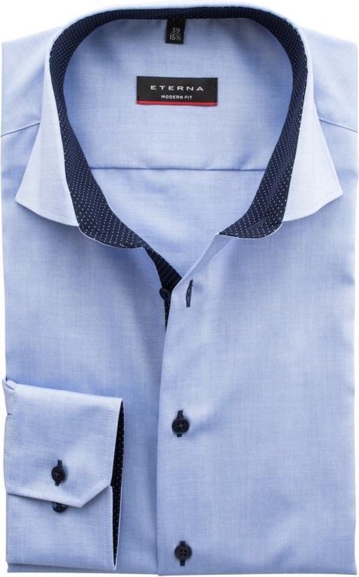 ETERNA modern fit overhemd - mouwlengte 7 - fijn Oxford heren overhemd - lichtblauw (blauw gestipt contrast) - Strijkvrij - Boordmaat: 45