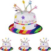 Relaxdays 4x gâteau de chapeau de joyeux anniversaire - chapeau de fête d'anniversaire - peluche - chapeau d'anniversaire
