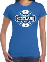 Have fear Scotland is here / Schotland supporter t-shirt blauw voor dames L
