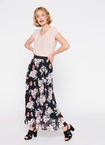 LOLALIZA Maxi rok met bloemenprint - Zwart - Maat S