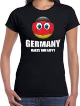 Germany makes you happy landen t-shirt Duitsland zwart voor dames met emoticon M