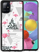 GSM Hoesje Geschikt voor Samsung Galaxy A51 Leuk TPU Back Cover met Zwarte rand Flamingo Triangle