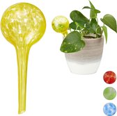 Relaxdays 2 x waterdruppelaar - glas - waterbollen voor planten - Ø6cm – geel