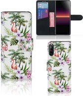 Telefoonhoesje Sony Xperia L4 Flip Hoesje met naam Flamingo Palms