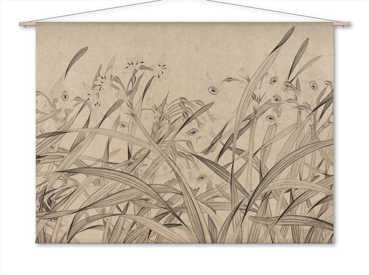 Naturalis Unlimited Wandkleed-XL Narcissen in zwartwit van Zhao Mengjian (12e eeuw)