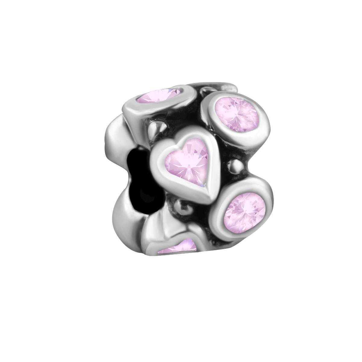 Quiges - 925 - Zilveren - Bedels -Sterling zilver - Beads - Zirkonia Roze Kraal Charm - Geschikt – voor - alle bekende merken - Armband Z617