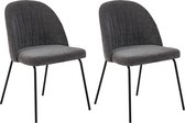 24Designs Clyde Stoel - Set Van 2 - Stof Grijs - Mat Zwarte Metalen Poten