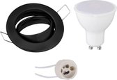 LED Spot Set - Aigi - GU10 Fitting - Inbouw Rond - Mat Zwart - 8W - Warm Wit 3000K - Kantelbaar Ø82mm - BES LED