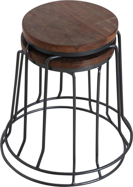 Tabouret Raw Materials Factory - Table d'appoint - Bois recyclé - 30x30x46 cm