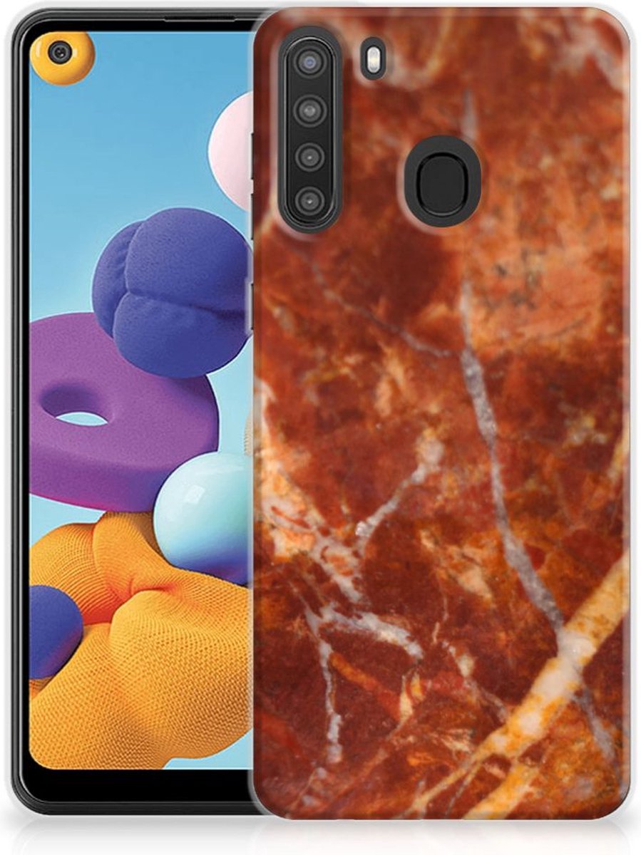 Samsung Galaxy A21 TPU Siliconen Hoesje Marmer Bruin