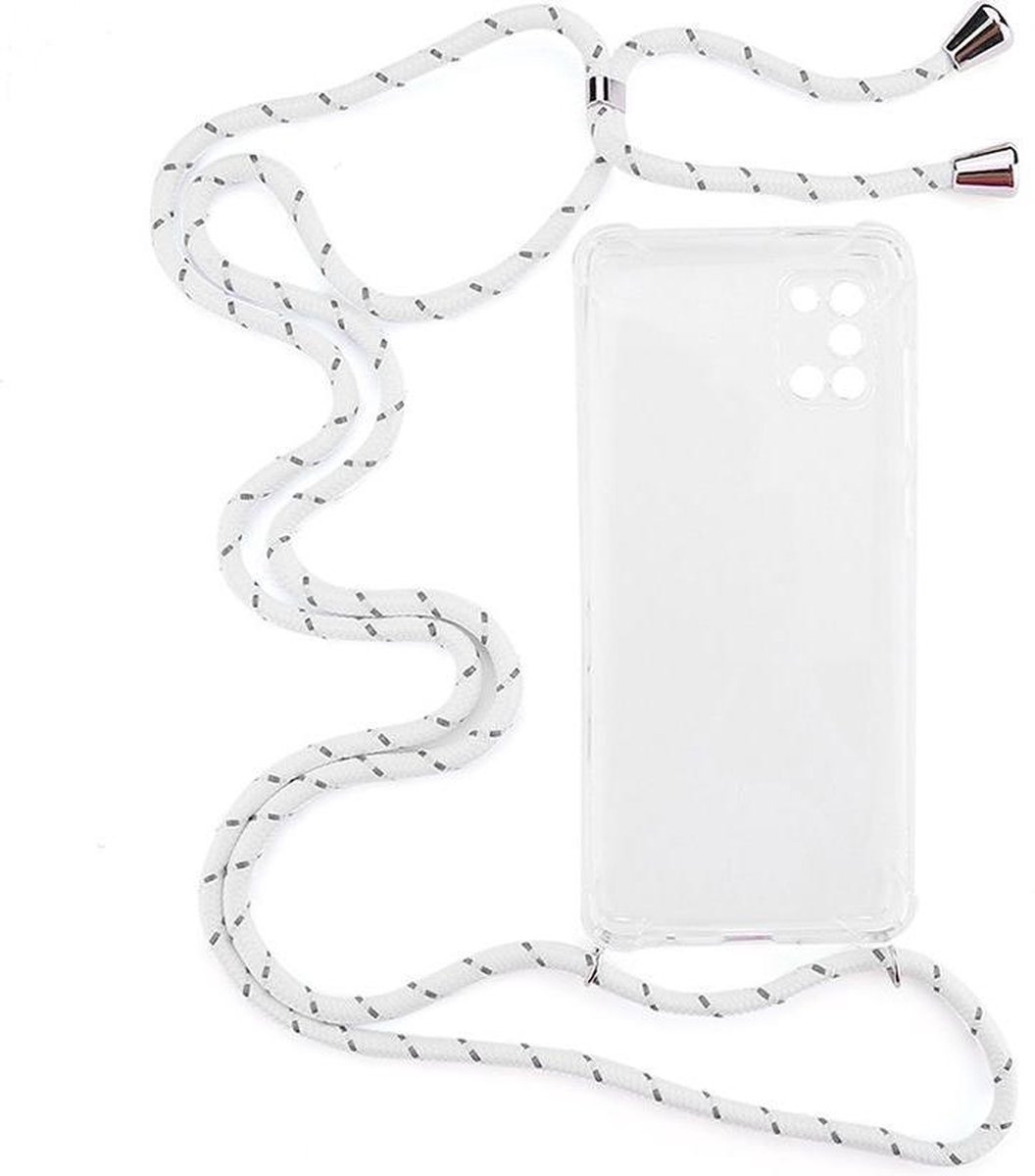 Shop4 - Samsung Galaxy A31 Hoesje - Zachte Back Case met Koord Multi Wit