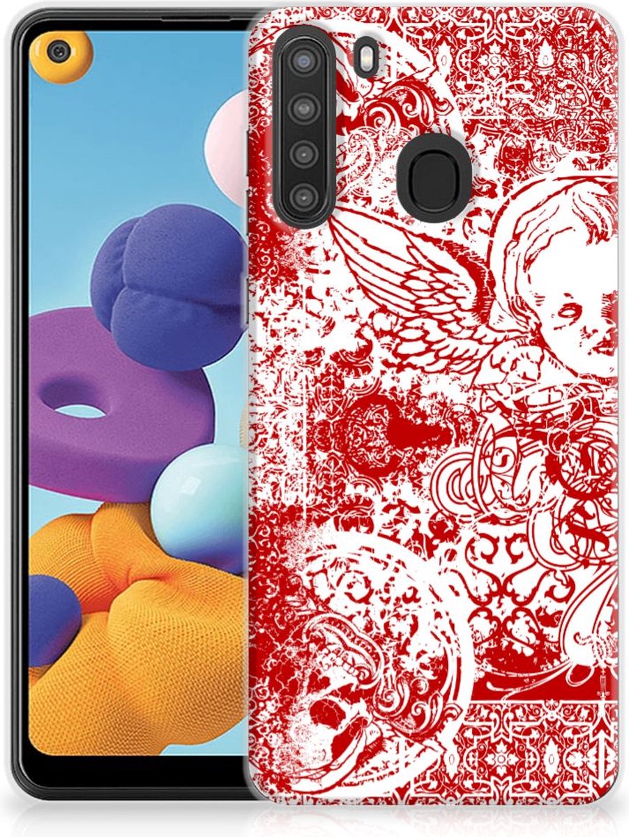 Silicone Back Case Samsung Galaxy A21 Angel Skull Rood