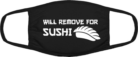 Masque buccal de sushi | drôle | masque | protection | imprimé | logo | Masque buccal en coton noir, lavable et réutilisable. Adapté aux transports publics