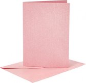 Kaarten en enveloppen, afmeting kaart 10,5x15 cm, afmeting envelop 11,5x16,5 cm, roze, parelmoer, 4sets