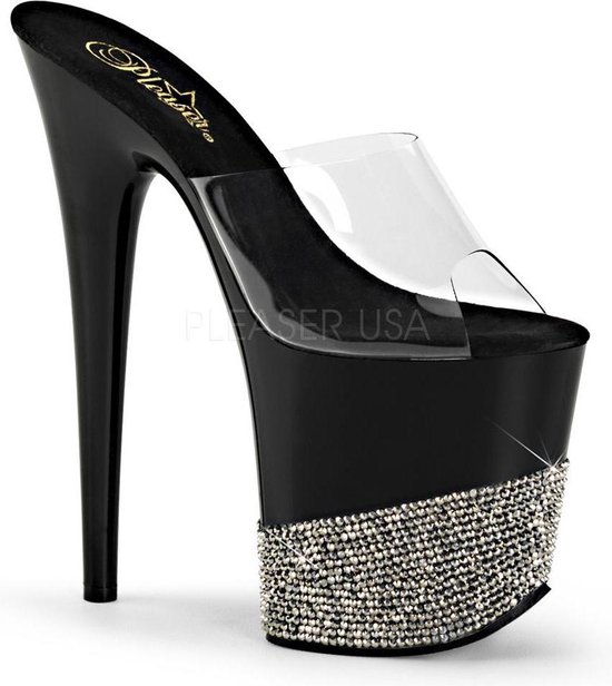 Flamingo-801-3 peeptoe plateau slipper sandaal met stiletto hak en  kristallen detail | bol.com