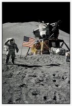 Astronaut salutes beside U.S. flag (maanlanding) - Foto op Akoestisch paneel - 150 x 225 cm