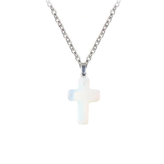 Fako Bijoux® - Collier - Croix Mini - Cristal de roche - Natuursteen - 50cm