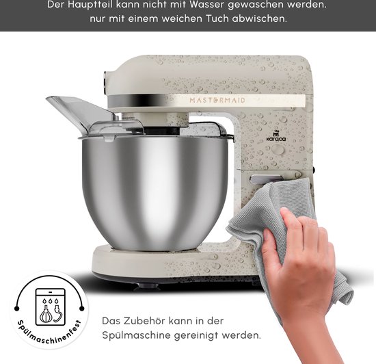 Karaca Mastermaid Chef Pro Dubbelarmige Keukenchef 1500W Zachte Room, Glanzende Room, 1500W, 5 L Mixer, Keukenmachine, Snelheidsinstelling, Deeghaak, Kloppen, Kneden en mengen van Karaca — afbeelding 4