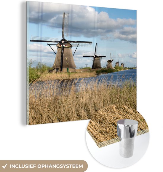 MuchoWow® Peinture sur verre 90x90 cm - Peinture sur verre acrylique - Moulin - Paysage - Nederland - Photo sur verre - Peintures