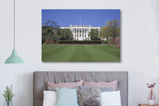 Canvas schilderij 150x100 cm - Wanddecoratie Witte Huis gazon Washington DC - Muurdecoratie woonkamer - Slaapkamer decoratie - Kamer accessoires - Schilderijen op canvas