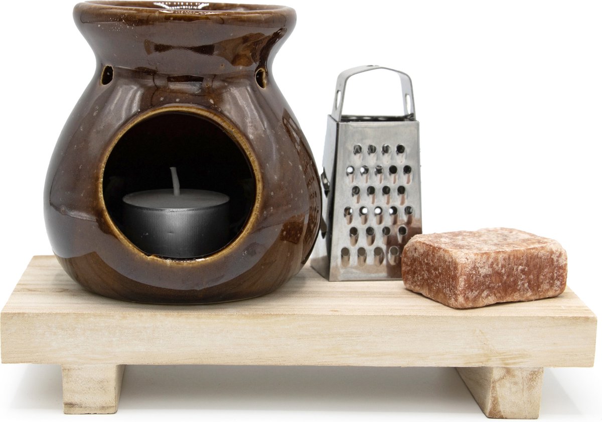 Ideas4seasons Amberblokjes/geurblokjes cadeauset 4-delig - amber geur - inclusief geurbrander en rasp