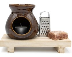 Ideas4seasons Amberblokjes/geurblokjes cadeauset 4-delig - amber geur - inclusief geurbrander en rasp