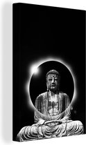Tableau sur toile Image d'un Bouddha avec un cercle - noir et blanc - 40x60 cm - Décoration murale