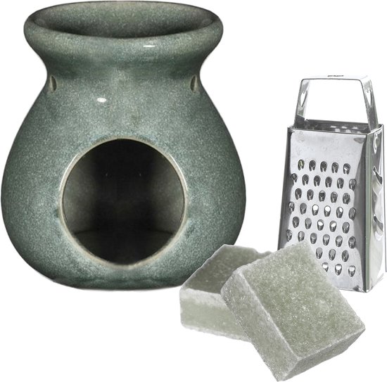Ideas4seasons Amberblokjes/geurblokjes cadeauset - eucalyptus - inclusief geurbrander en mini rasp