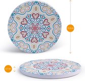 Keramische onderzetters, set van 6 stuks, rond, decoratieve boho-onderzetters met keramisch oppervlak en kurkbodem voor glas, mok en beker, antislip, hittebestendig en stijlvol