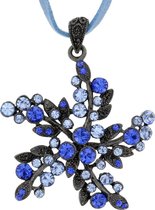 Behave Blauwe ketting met stenen bloem hanger