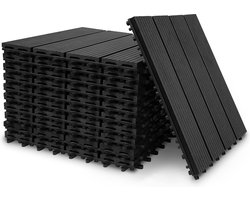 Terrastegels 30x30cm 11 stuks 1m² WPC Tegels Balkon Terras of Vlonder Snelle Montage Vlondertegel Tuintegels Terrasplanken Balkon vloer Kliktegels Buiten tegels Donkergrijs