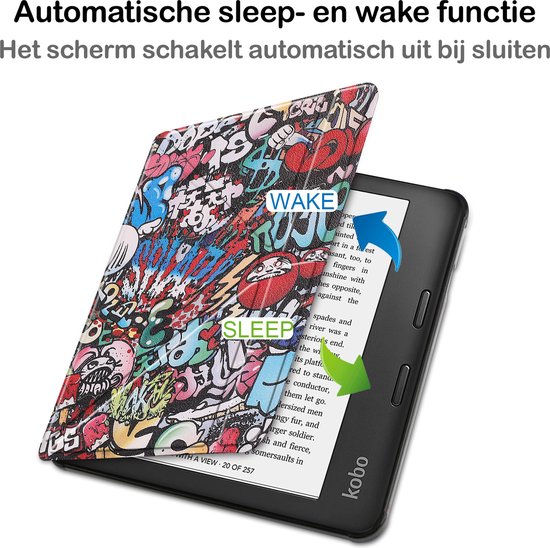 Hoesje Geschikt voor Kobo Libra 2 Hoesje Luxe Bescherm Case Trifold Met Screenprotector - Hoes Geschikt voor Kobo Libra 2 Hoes Book Cover - Graffity van Hoesje  — afbeelding 4