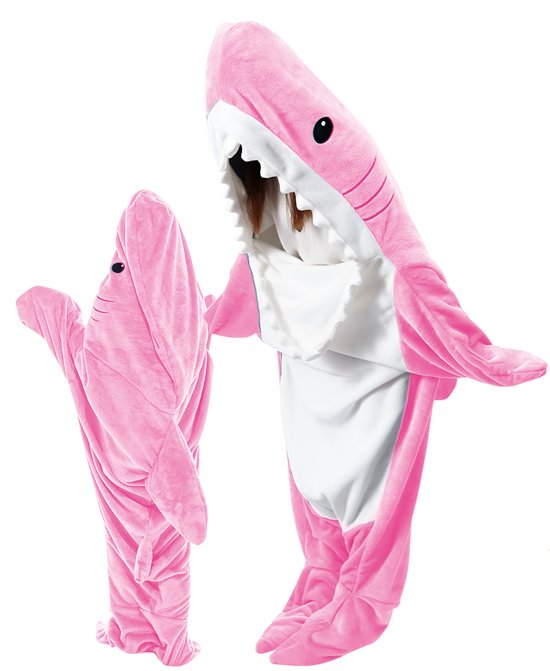 Evelynda™ Shark Blanket™ Roze - Onesie - Haai Deken - Hoodie Deken - Shark Blanket - Fleece Deken - Maat M - Voor Lengte 120CM TOT 140CM
