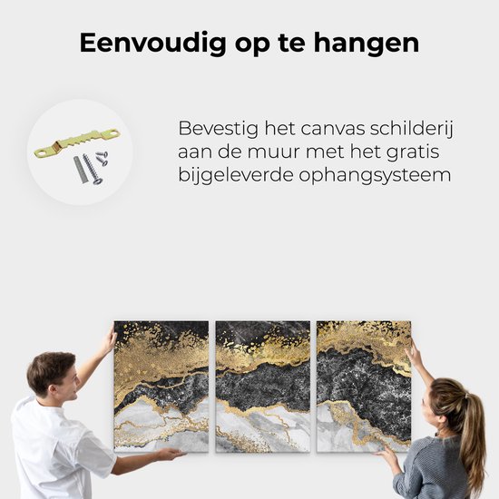 Artaza Peinture sur Toile Triptyque Art Abstrait - Zwart avec Marbre Witte - 180x80 - Groot - Photo sur Toile - Impression sur Toile