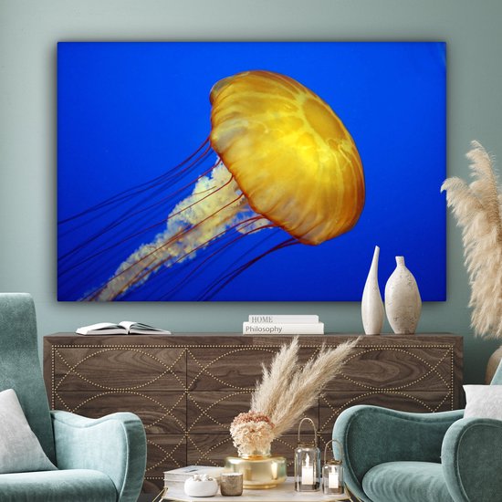 Peintures sur toile - Une grande méduse jaune - 180x120 cm - Décoration murale XXL /