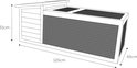 Schematische tekening van bruin konijnenhok met afmetingen 120x65x51 cm.