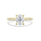 Nina - 14k Geelgouden Ovaal Moissanite Ring met Pavé Zijstenen - 2.1 karaat