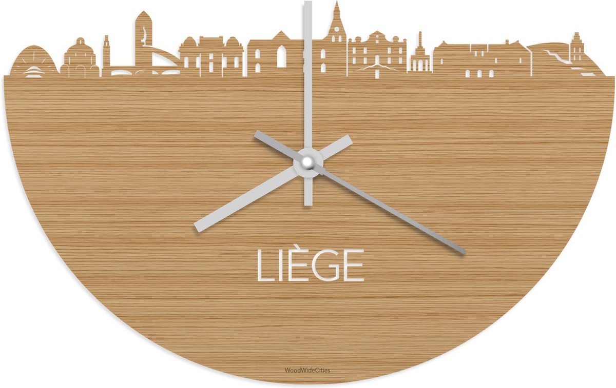 Skyline Klok Liège Bamboe hout - Ø 40 cm - Stil uurwerk - Wanddecoratie - Meer steden beschikbaar - Woonkamer idee - Woondecoratie - City Art - Steden kunst - Cadeau voor hem - Cadeau voor haar - Jubileum - Trouwerij - Housewarming - WoodWideCities