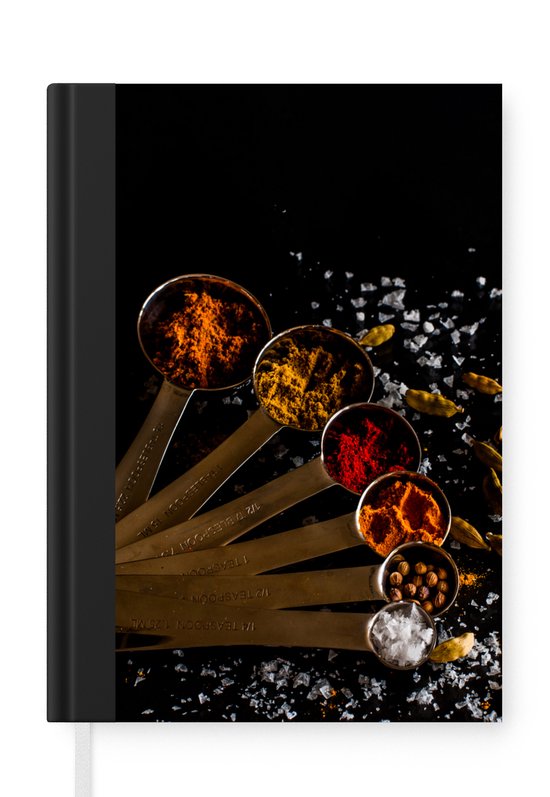 Carnet - Carnet d'écriture - Herbes - Cuillères - Sel - Épices - Zwart - Petit carnet - Format A5 - Bloc-notes