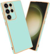 Cadorabo Hoesje geschikt voor Samsung Galaxy S23 ULTRA in Glossy Mintgroen - Goud - Beschermhoes Case Cover van flexibel TPU-silicone en met camerabescherming