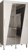 Zweefdeurkast met spiegel Kledingkast met 2 schuifdeuren Garderobekast slaapkamerkast Kledingstang met planken | elegante kledingkast, glamoureuze stijl (LxHxP): 120x208x62 cm - CAPS RHO (Wit, 120 cm) met lades