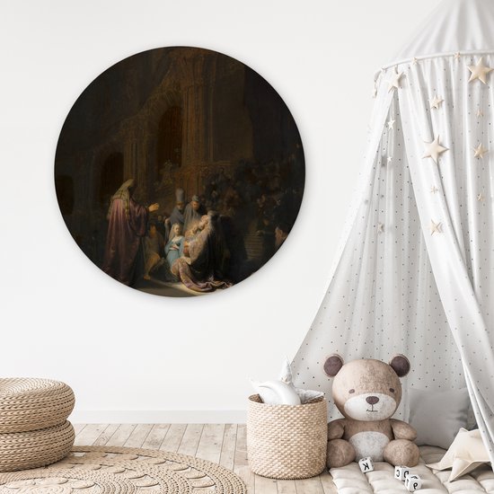 Chant de louange de Siméon - Peinture de Rembrandt van Rijn assiette en plastique cercle mural ⌀ 120 cm