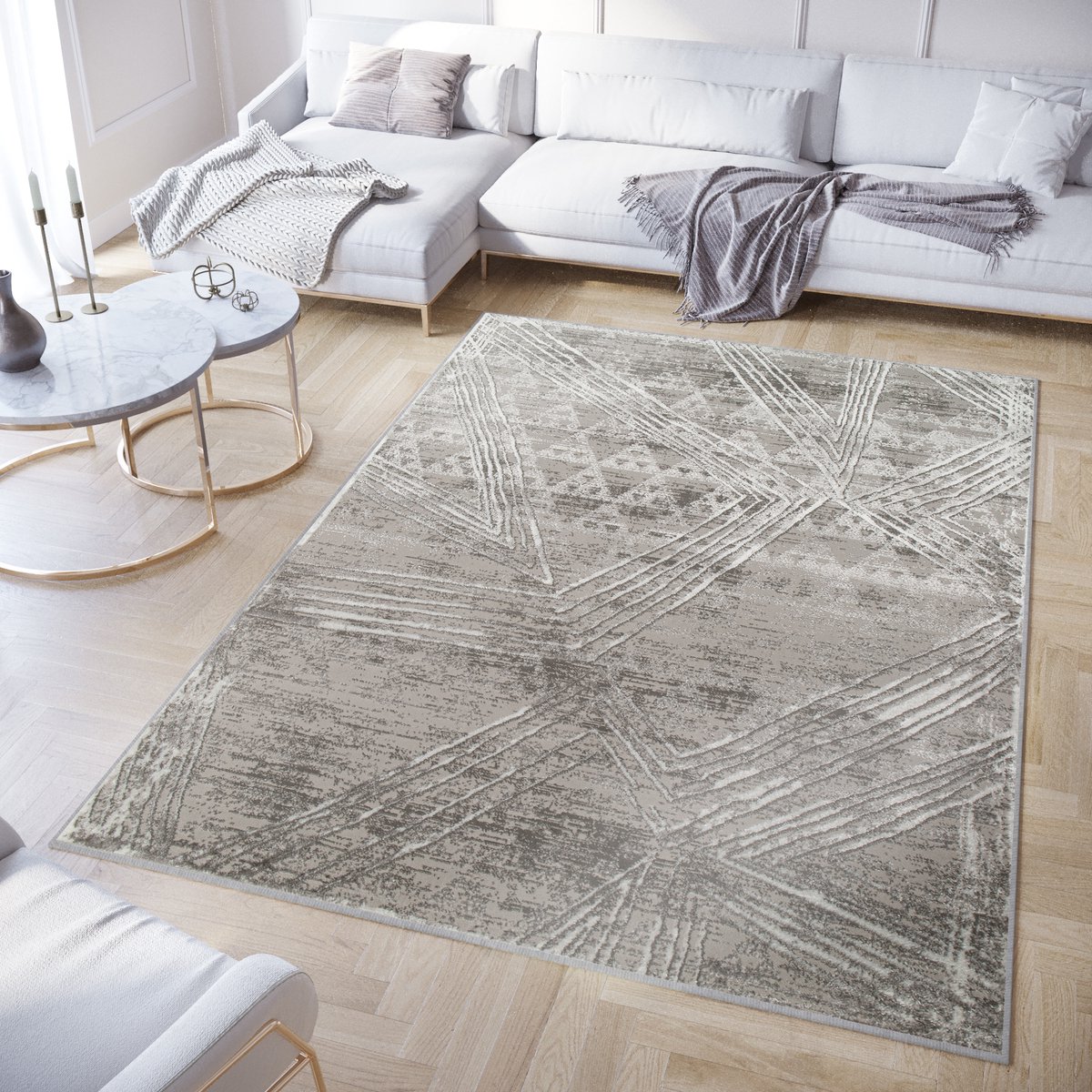 Tapiso Crystal Vloerkleed Grijs Modern Laagpolig Kleed Tapijt Maat- 120x170