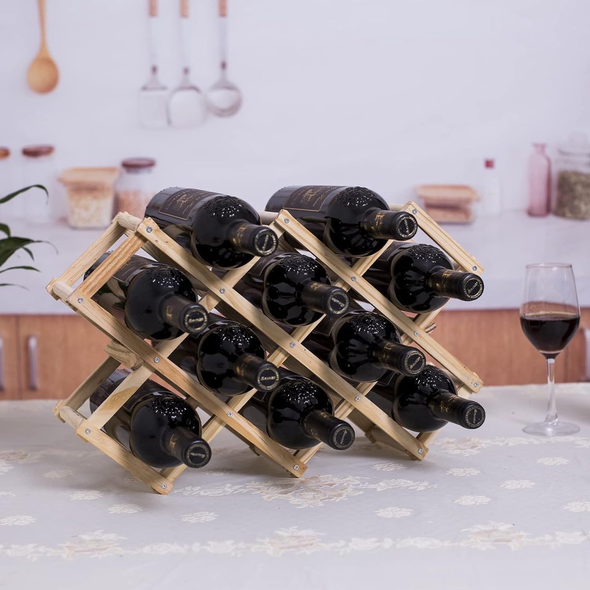 Casier à vin avec dessus de table en bois et boîte de rangement, 8  bouteilles, casiers